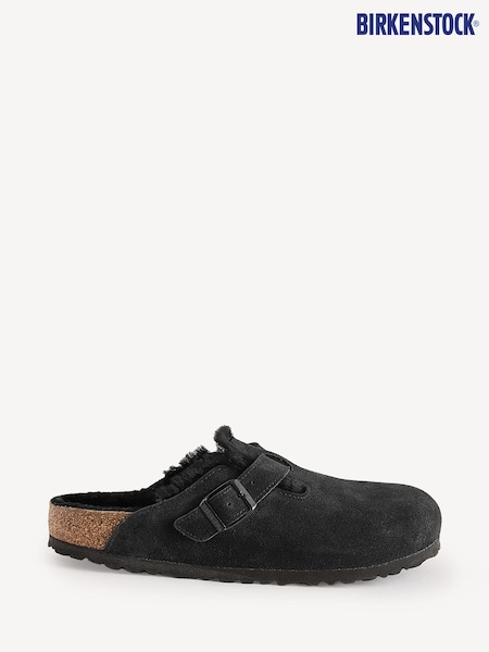 Birkenstock Black Boston Shearling Suede Clogs (U20614) | €212