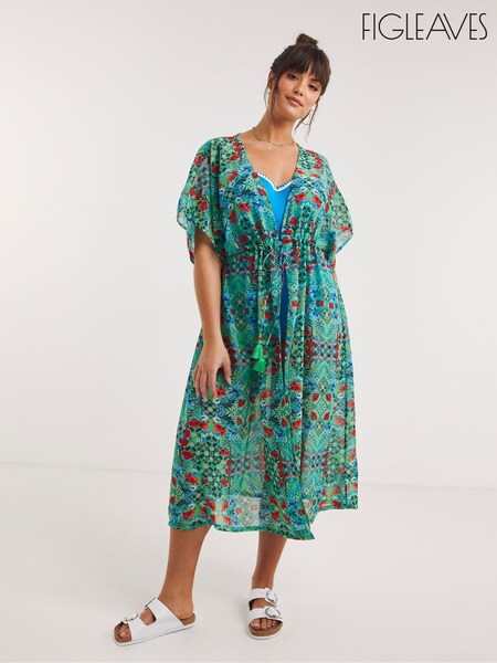 Figleaves Green Floral Print Frida Maxi Beach Kaftan (U23303) | €13