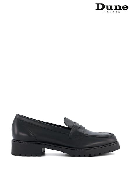 Dune London Black Wide Fit Gild Cleated Penny Leather Loafers (U23716) | €127