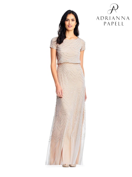 Nude - Adrianna Papell Blouson Beaded Dress (U24576) | 359 €