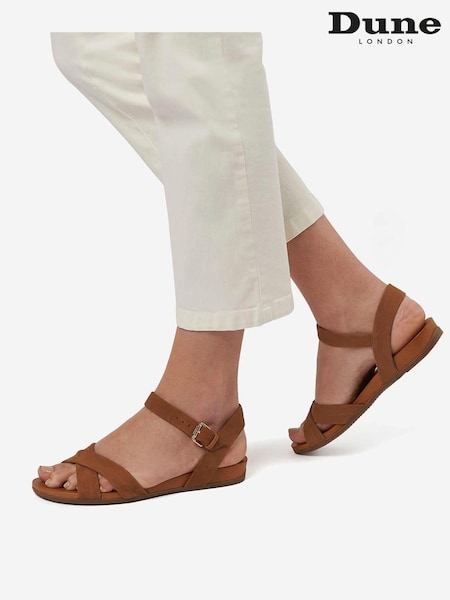 Dune London Brown Landie Cross Strap Comfort Sandals (U24678) | €48