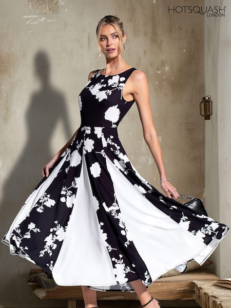 Hotsquash Womens Black Box Pleat Midi Dress With Contrast Skirt (U24751) | €166
