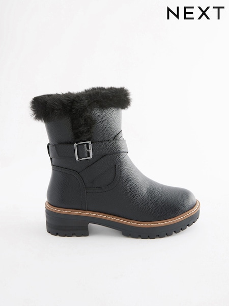črna - Forever Comfort® Faux Fur Lined Buckle Detail Boots (U24880) | € 33
