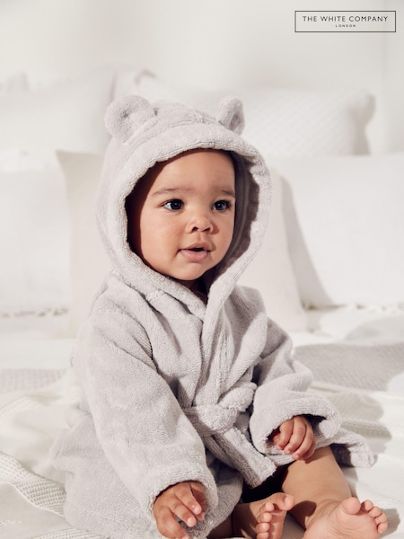 The White Company Baby Grey 100% Cotton Bear Ears Robe (U25595) | €44