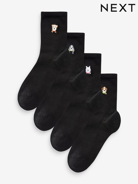 Dog Faces Embroidered Motif Ankle Socks 4 Pack (U25935) | $19
