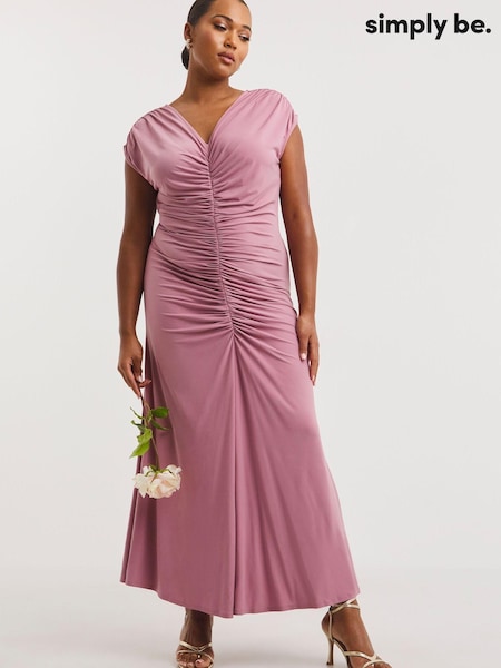 Simply Be Pink Ruched Front Bridesmaids Maxi Dress (U26108) | €44