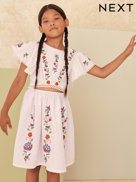 White Embroidered Cotton Dress (3-16yrs) (U26149) | €17.50 - €21.50