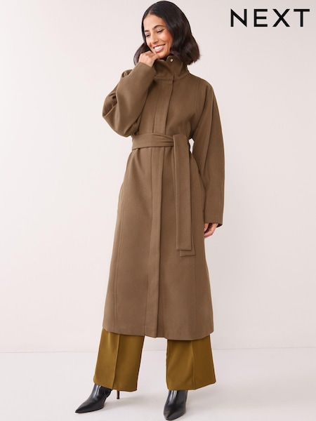 Marron fauve - Funnel Neck Formal Coat (U26285) | € 31