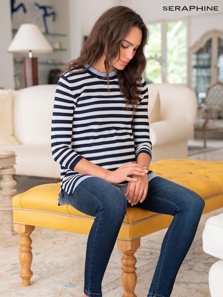 Seraphine Blue Cotton Maternity And Nursing Jumper with Detachable Collar (U28054) | kr928