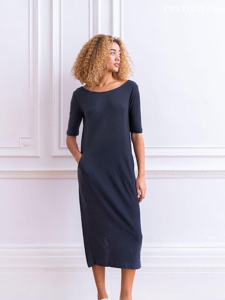 Celtic & Co. Navy Blue Linen/Cotton Button Back Dress (U28349) | €56