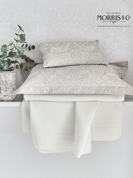 Morris & Co. Pebble Grey Pure Strawberry Thief Jacquard Oxford 100% Cotton Pillowcase (U28523) | €37