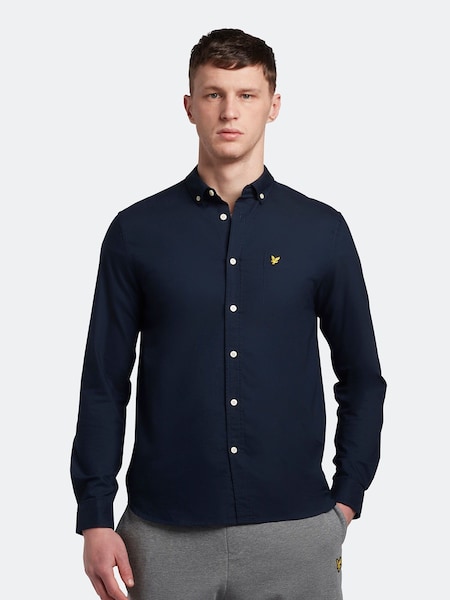 Lyle & Scott Navy Plus Size Oxford Short 100% Cotton Shirt (U28682) | €38