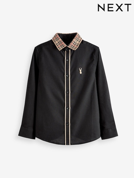 Черный с Светло-коричневый Коричневый В клетку воротником - Long Sleeve Oxford Shirt (3-16yrs) (U29312) | €13 - €17