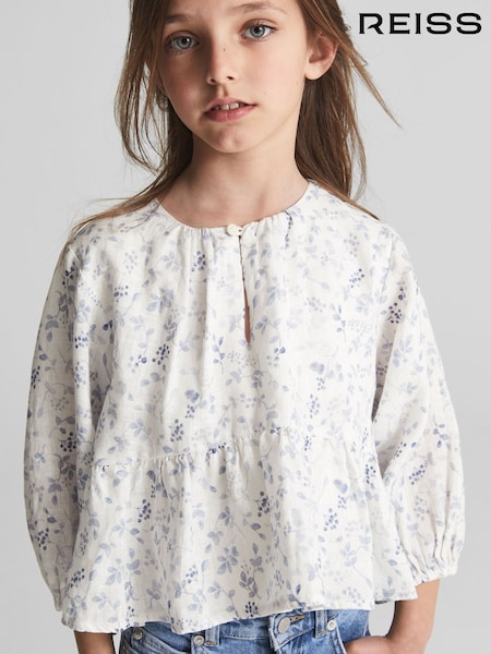 Reiss Blue Print Lee Junior Long Sleeve Blouse (U29453) | AED360