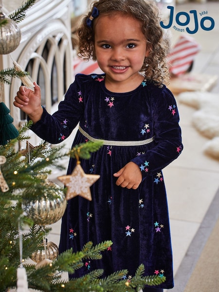 Laivasto - JoJo Maman Bébé Star Embroidered Velour Party Dress (U29488) | €52