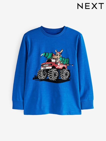 Rentier-Truck, Blau - Graphic Long Sleeve T-Shirt (3-14yrs) (U29632) | 5 € - 9 €