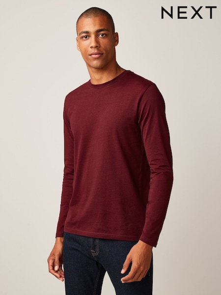 Burgundy Red Regular Fit Long Sleeve Crew Neck T-Shirt (U29648) | €7