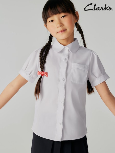 Clarks White Girls Bow Short Sleeve Shirt (U30628) | €14 - €20