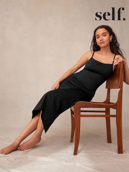 self. Black Strappy Midi Length Shaping Dress (U30686) | €12
