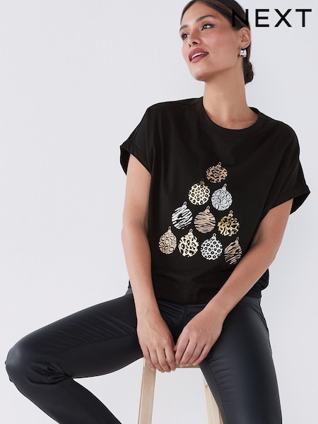Weihnachtskugel, Schwarz - Short Sleeve Boxy T-Shirt (U30740) | 10 €