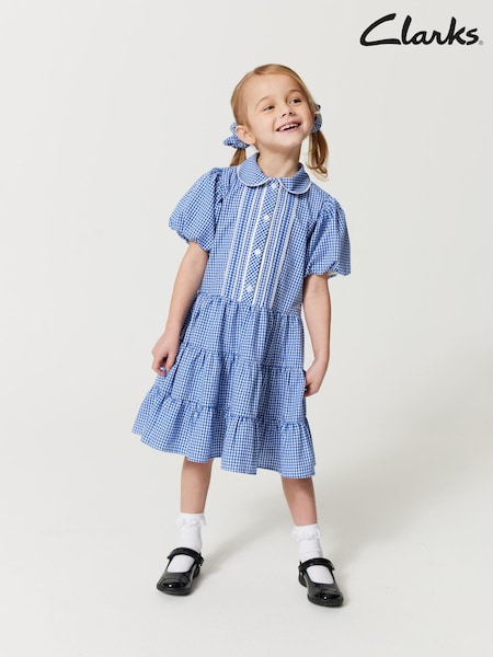 Clarks Sky Blue Clarks Gingham School Dress and Scrunchie Set (U30769) | €6.50 - €7.50