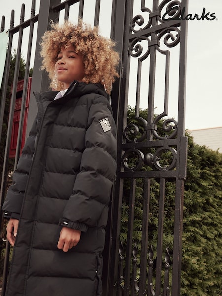Clarks Black Longline Shower Resistant Puffer Coat (U30856) | ₪377 - ₪387