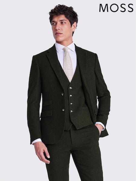 MOSS Khaki Green Slim Fit Donegal Tweed Suit Jacket (U31337) | AED926