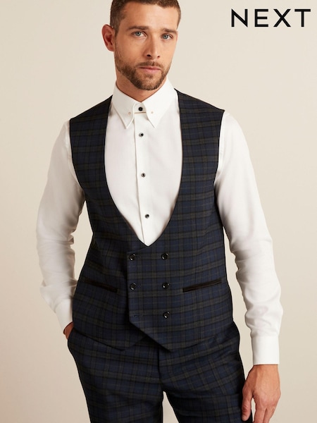 Navy Blue Check Suit: Waistcoat (U32256) | €20