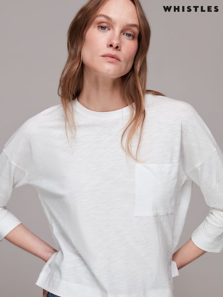 Whistles White Cotton Patch Pocket 100% Cotton Top (U32513) | AED131