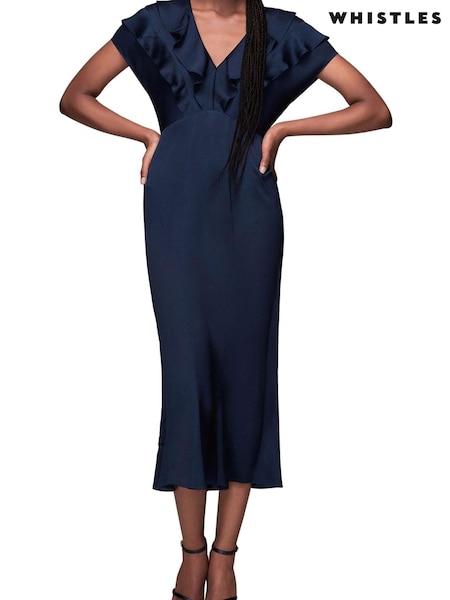 Whistles Green Adeline Frill Midi Dress (U32585) | €95