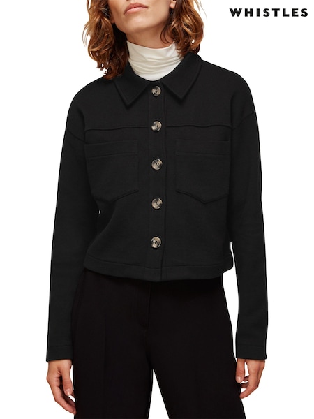 Whistles Black 100% Cotton Utility Jersey Jacket (U32587) | €62