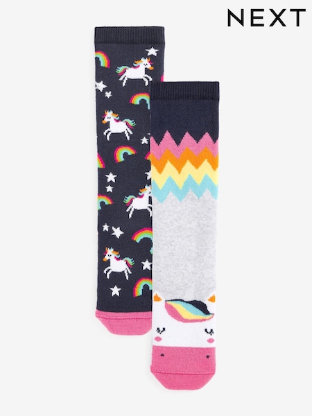 Navy Blue 2 Pack Thermal Cotton Rich Unicorn Welly Socks (U32735) | $14 - $19