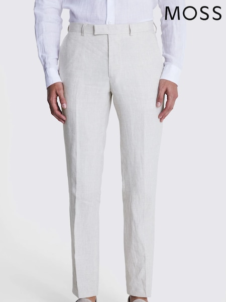 MOSS Natural Slim Fit Linen Rich Puppytooth Trousers (U32842) | AED582