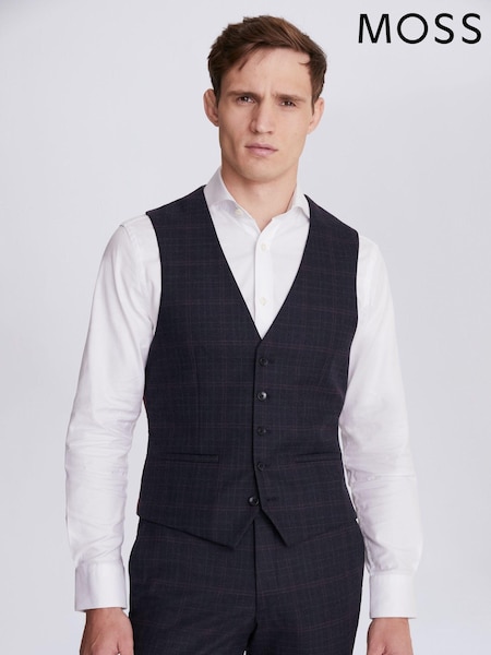 MOSS Blue Slim Fit Check Suit Waistcoat (U34146) | €22.50