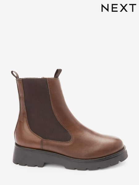 Chocolate Brown Extra Wide Fit Forever Comfort® Leather Chunky Sole Chelsea Boots (U34434) | € 21