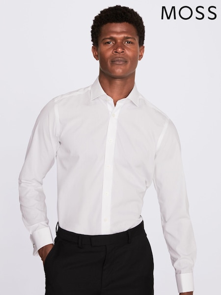 MOSS White Tailored Fit Double Cuff Zero Iron 100% Cotton Shirt (U34580) | 247 QAR