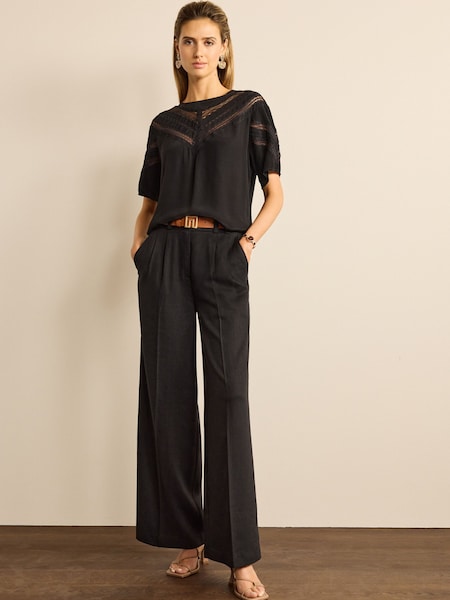 Black Linen Blend Wide Leg Trousers (U35323) | €17