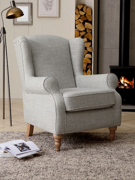 Chunky Weave Dove Grey Grande Sherlock Highback Armchair (U35964) | €875