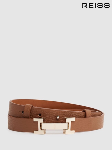 بني فاتح - Reiss Hayley Leather Square Hinge Belt (U36265) | ‏36 د.ك.‏