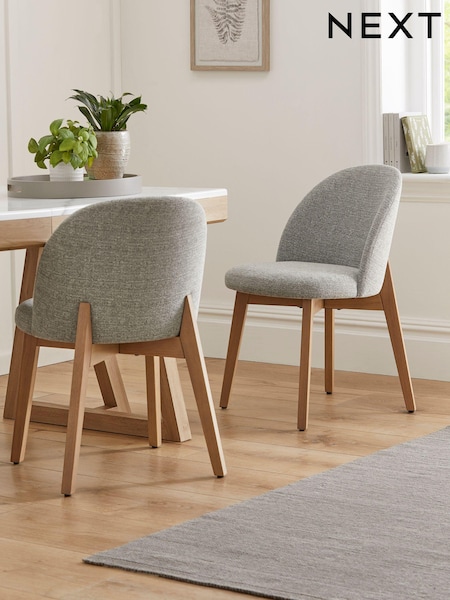 Set of 2 Tweedy Plain Mid Grey Preston Light Wood Leg Dining Chairs (U36529) | €305