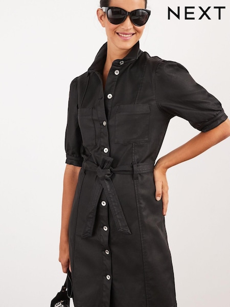 Black Coated Denim Shirt Dress (U36939) | €24
