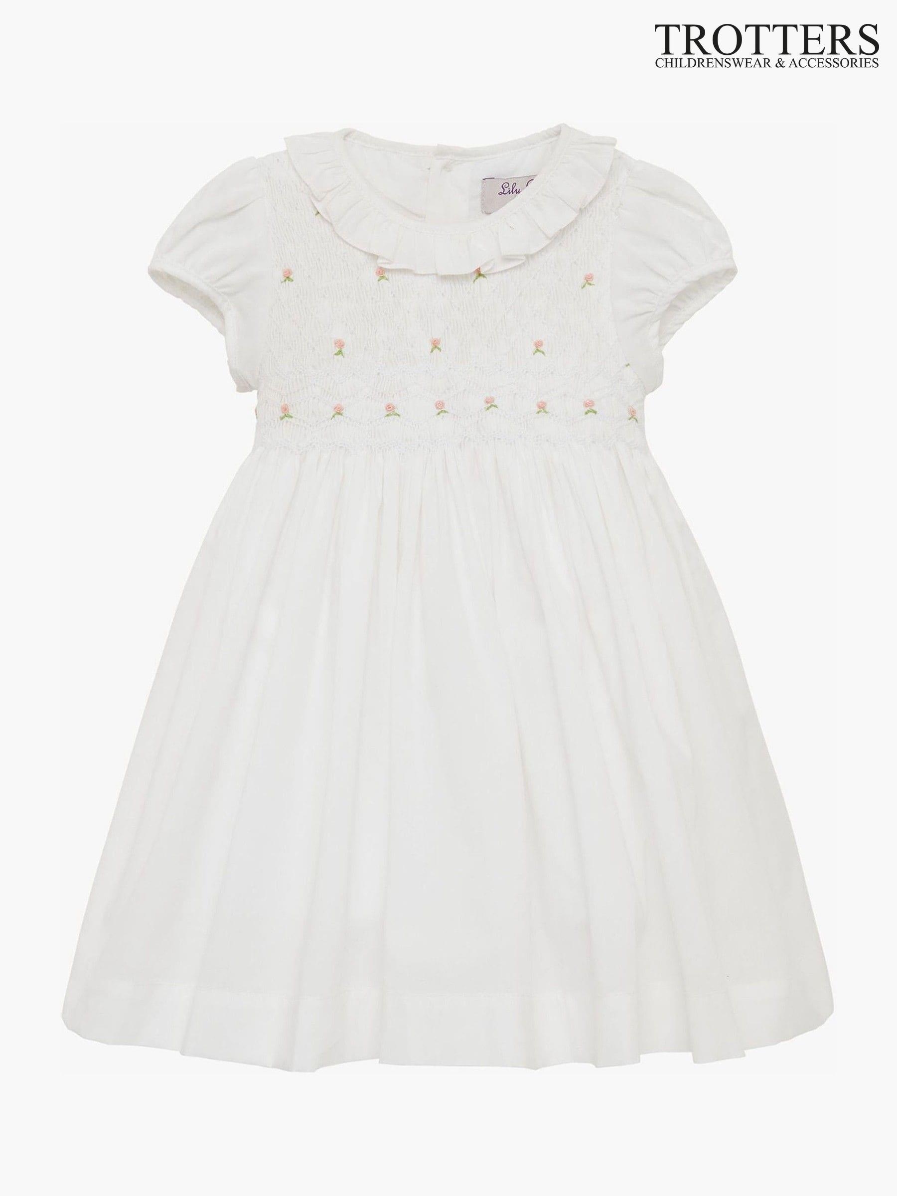 White smocked flower girl dress on sale