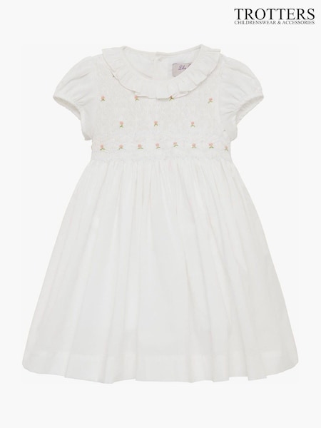 Trotters London Little Willow Rose Hand Smocked 100% Cotton White Dress (U39347) | ‏497 ر.س.‏