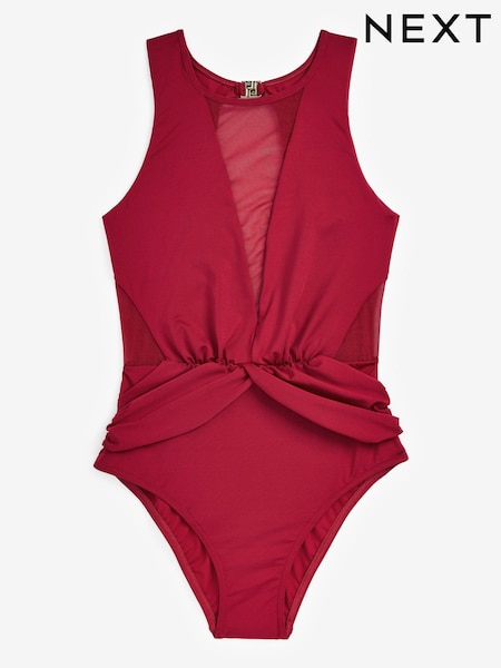 Rouge baie - Maillot de bain en maille à encolure montante (U40051) | € 14