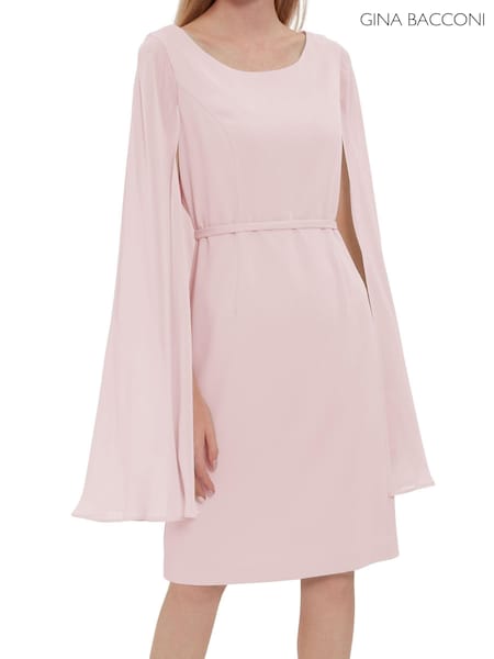 Gina Bacconi Bevin Crepe And Chiffon Cape Pink Dress (U40127) | €124