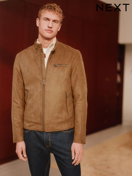 Tan Brown Faux Suede Biker Jacket (U41259) | €35