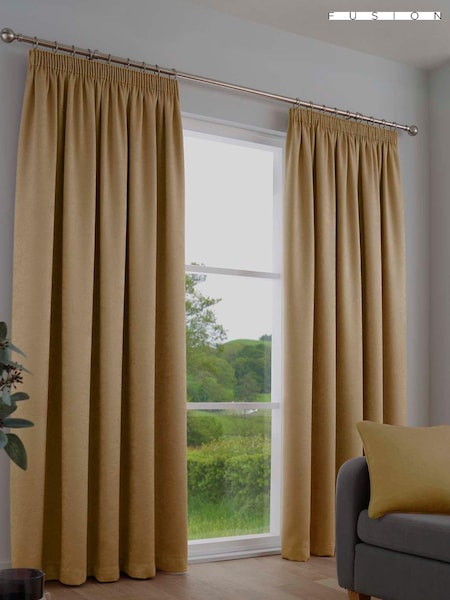 Fusion Ochre Yellow Galaxy Room Darkening Woven Pair of Pencil Pleat Curtains (U41625) | $30 - $90