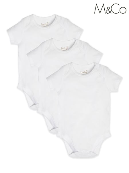 M&Co White Short Sleeve Bodysuits Three Pack (U41830) | 4 €