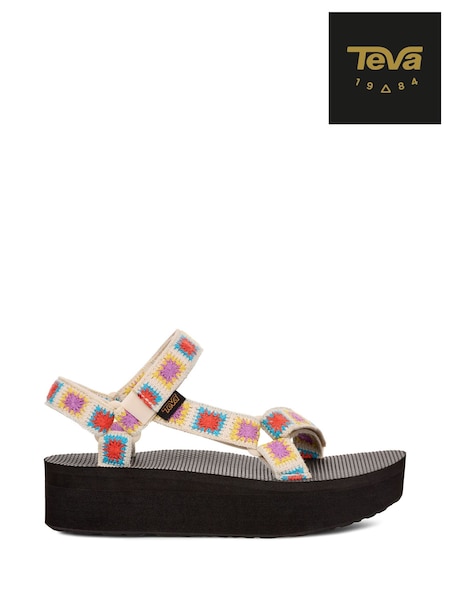 Teva Cream Flatform Universal Crochet Sandals (U41836) | 633 LEI