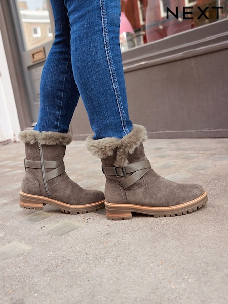 Grey Forever Comfort® Faux Fur Lined Buckle Detail Boots (U41843) | €31.50